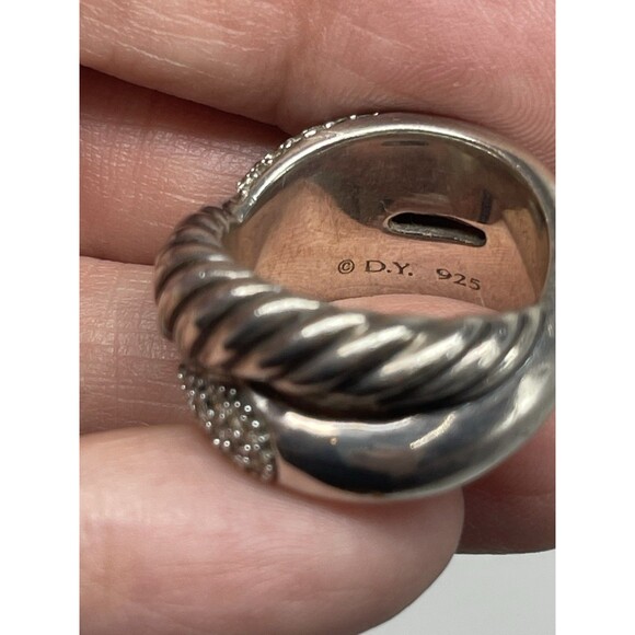 David Yurman Sterling Silver Diamond Cable Crossover Wide Ring Sz 7.25 - Picture 11 of 16